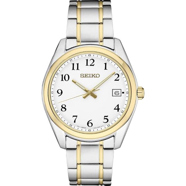 Seiko Essentials Men's Two-Tone Stainless Steel Watch 40.2mm White Dial SUR460 Bradley's Jewelers Jacksonville, NC