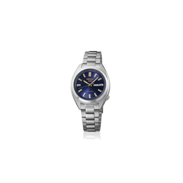 Seiko 5 Sports SNXS Series 32mm Stainless Steel Case and Bracelet Blue Face Curved Hardlex Crystal Lumibrite hands and markers Bradley's Jewelers Jacksonville, NC
