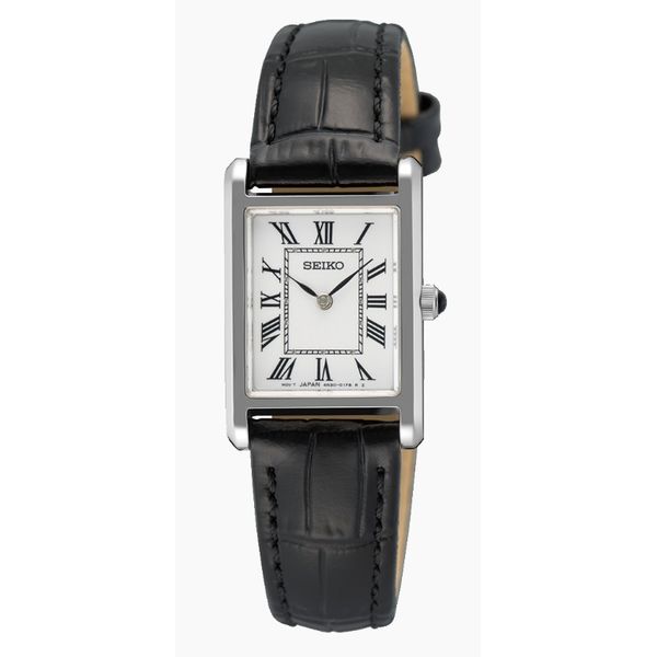 Seiko Essentials SS Quartz White Dial Stainless Steel Case, Leather Band Sapphire Crystal Bradley's Jewelers Jacksonville, NC