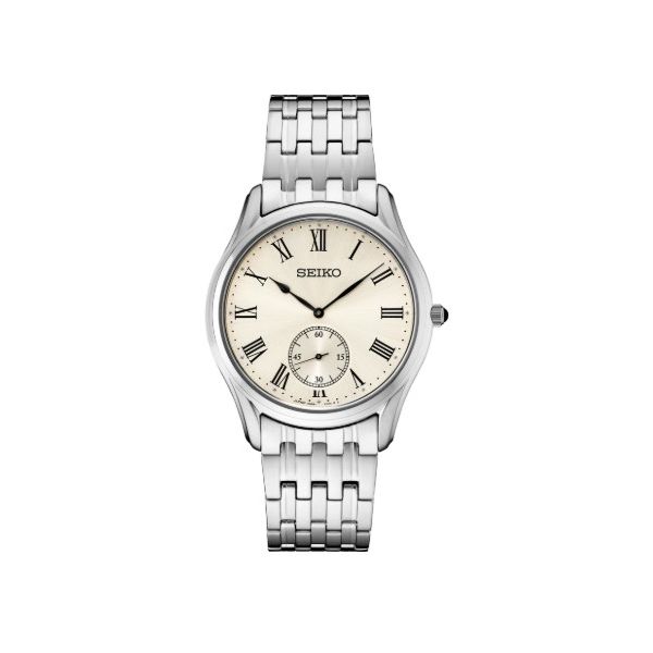 Seiko Essentials 39mm Stainless Steel Quartz Movement Ivory Face Dial Sapphire Crystal Bradley's Jewelers Jacksonville, NC