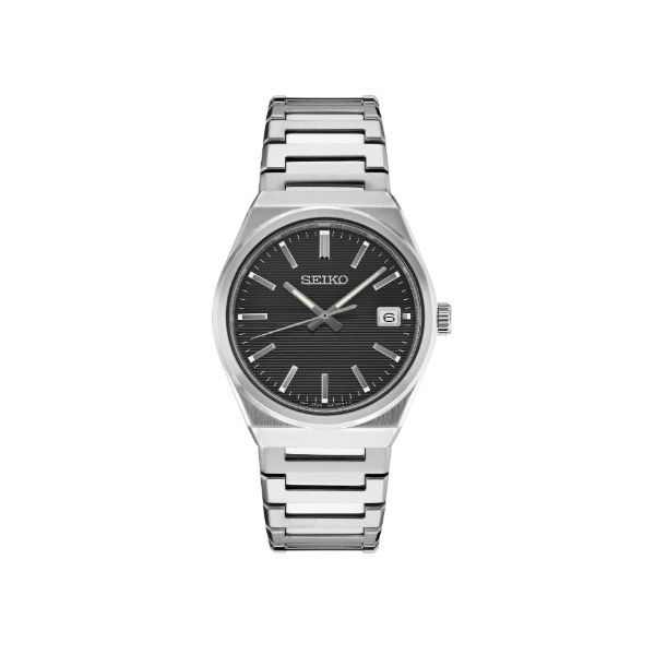 Seiko Essentials 39mm Stainless Steel Black Dial Quartz Movement Sapphire Crystal Bradley's Jewelers Jacksonville, NC