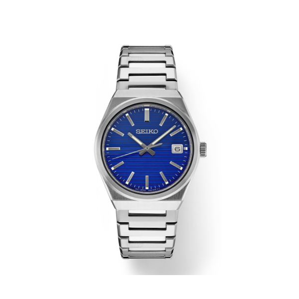 Seiko Essentials Men's Stainless Steel Watch 39mm Blue Dial SUR555 Bradley's Jewelers Jacksonville, NC