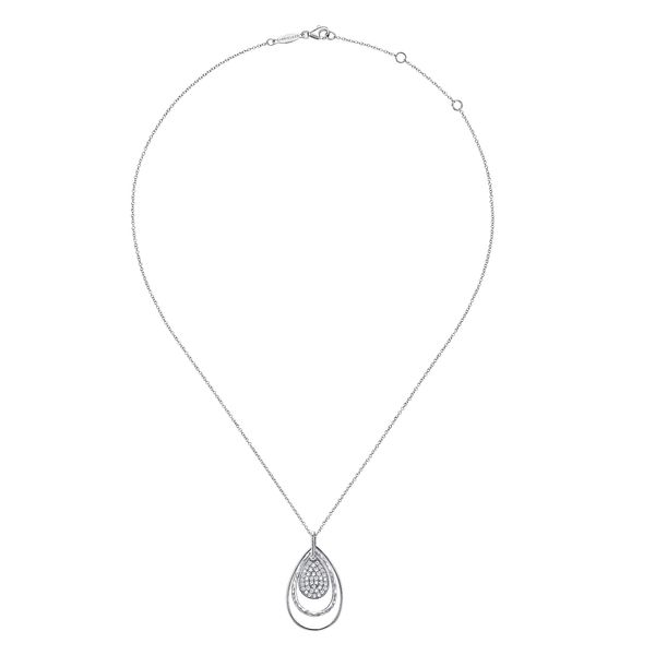 Gabriel & Co Sterling Silver White Sapphire Layered Teardrop Pendant Image 2 Bradley's Jewelers Jacksonville, NC