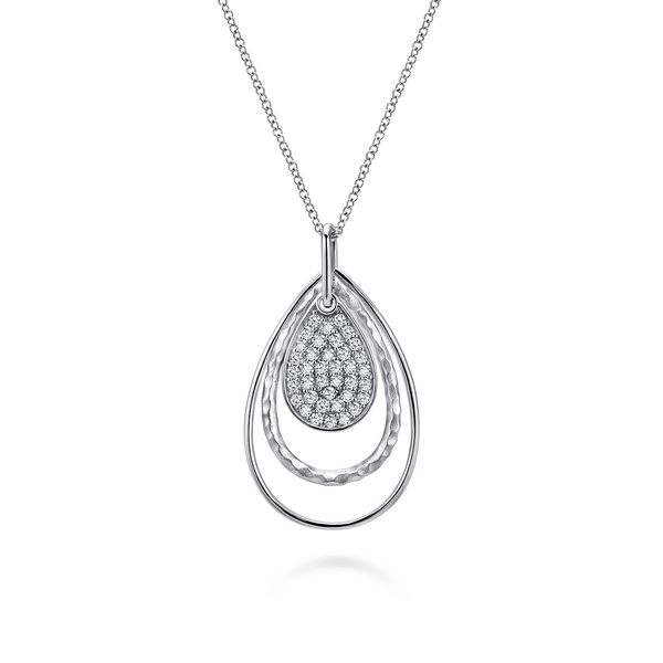 Gabriel & Co Sterling Silver White Sapphire Layered Teardrop Pendant Bradley's Jewelers Jacksonville, NC