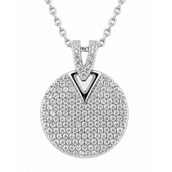 Sterling Silver CZ Pavé Disc Pendant Necklace Bradley's Jewelers Jacksonville, NC