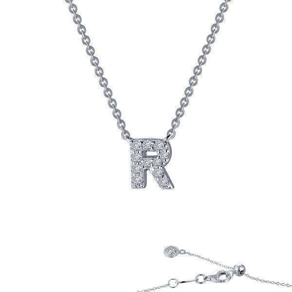 Lafonn Initial R Necklace in Platinum-Plated Sterling Silver Bradley's Jewelers Jacksonville, NC
