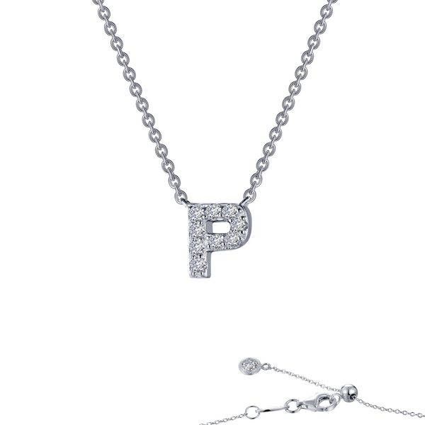 Lafonn Initial P Necklace in Platinum-Plated Sterling Silver Bradley's Jewelers Jacksonville, NC