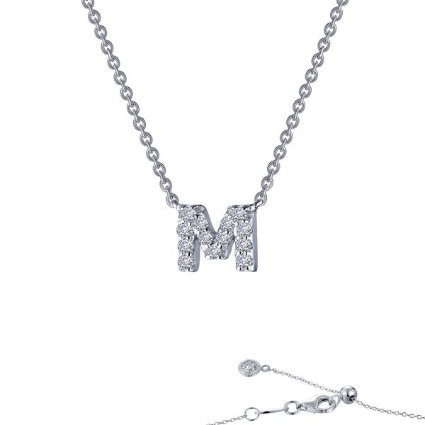 Lafonn Initial M Necklace in Platinum-Plated Sterling Silver Bradley's Jewelers Jacksonville, NC