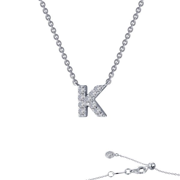 Lafonn Initial K Necklace in Platinum-Plated Sterling Silver Bradley's Jewelers Jacksonville, NC