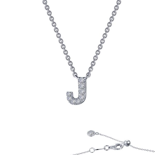 Lafonn Initial J Necklace in Platinum-Plated Sterling Silver Bradley's Jewelers Jacksonville, NC
