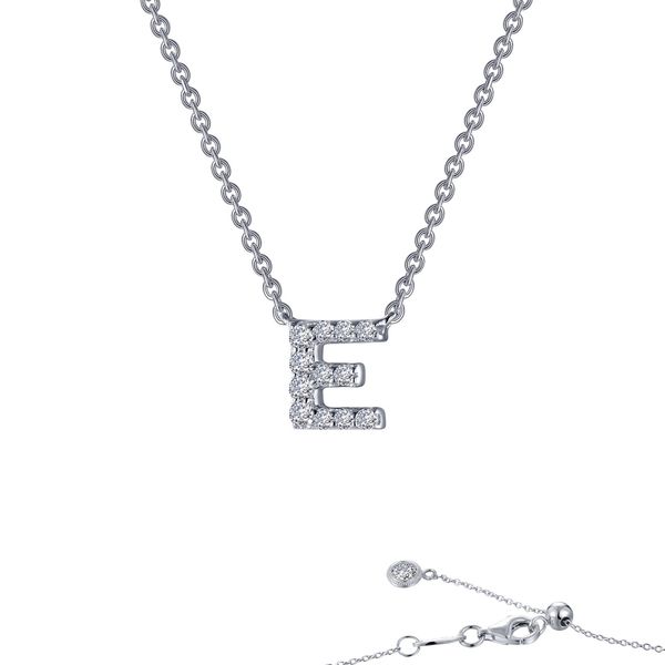 Lafonn Initial E Necklace in Platinum-Plated Sterling Silver Bradley's Jewelers Jacksonville, NC