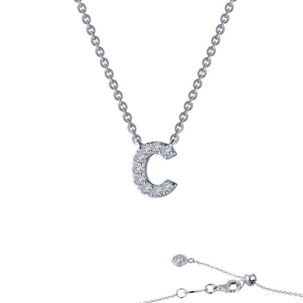Lafonn Initial C Necklace in Platinum-Plated Sterling Silver Bradley's Jewelers Jacksonville, NC