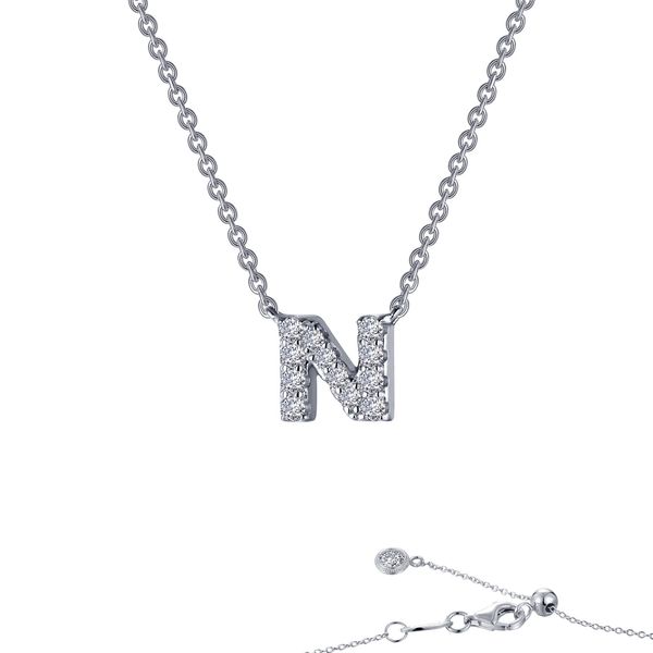 Lafonn Initial N Necklace in Platinum-Plated Sterling Silver Bradley's Jewelers Jacksonville, NC