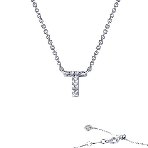 Lafonn Initial T Necklace in Platinum-Plated Sterling Silver Bradley's Jewelers Jacksonville, NC