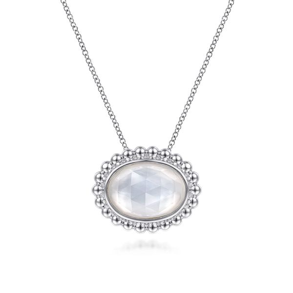 Gabriel & Co Sterling Silver Mother of Pearl & Rock Crystal Oval Bead Edge Pendant Bradley's Jewelers Jacksonville, NC