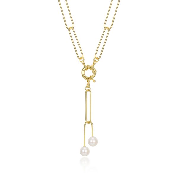 Sterling Silver Gold-Plated Cultured Freshwater Pearl Paperclip Necklace 0.25 CTW 18 Inch Bradley's Jewelers Jacksonville, NC
