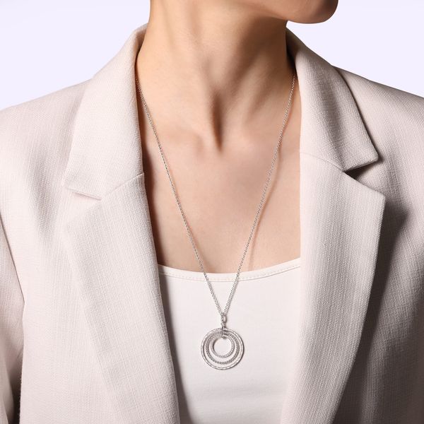 Gabriel & Co Sterling Silver White Sapphire Triple Row Circle Necklace Image 3 Bradley's Jewelers Jacksonville, NC