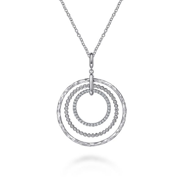 Gabriel & Co Sterling Silver White Sapphire Triple Row Circle Necklace Bradley's Jewelers Jacksonville, NC
