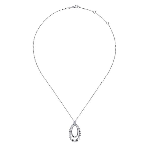 Gabriel & Co Sterling Silver White Sapphire Beaded Double Oval Pendant – 17.5