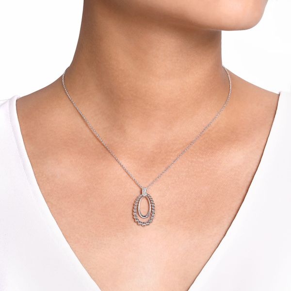 Gabriel & Co Sterling Silver White Sapphire Beaded Double Oval Pendant – 17.5