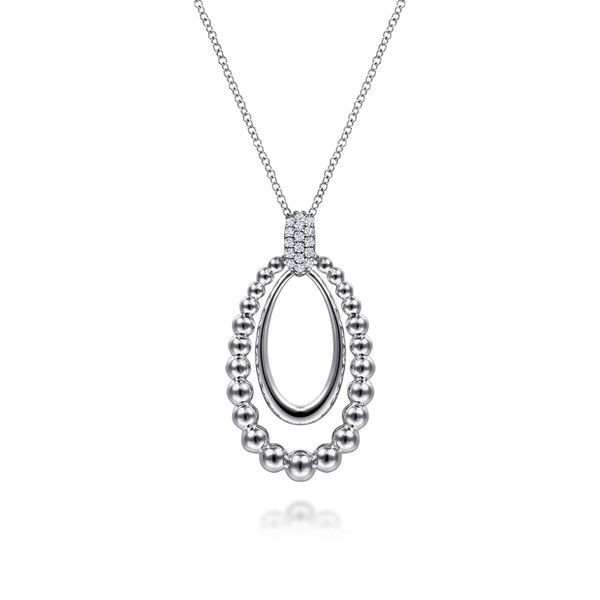 Gabriel & Co Sterling Silver White Sapphire Beaded Double Oval Pendant – 17.5