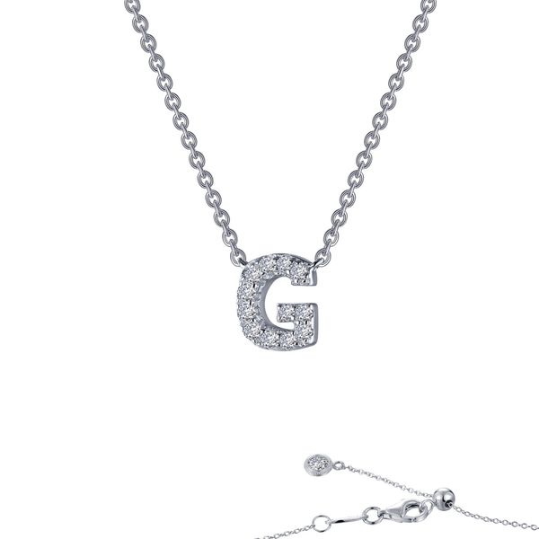 Lafonn Initial G Necklace in Platinum-Plated Sterling Silver Bradley's Jewelers Jacksonville, NC