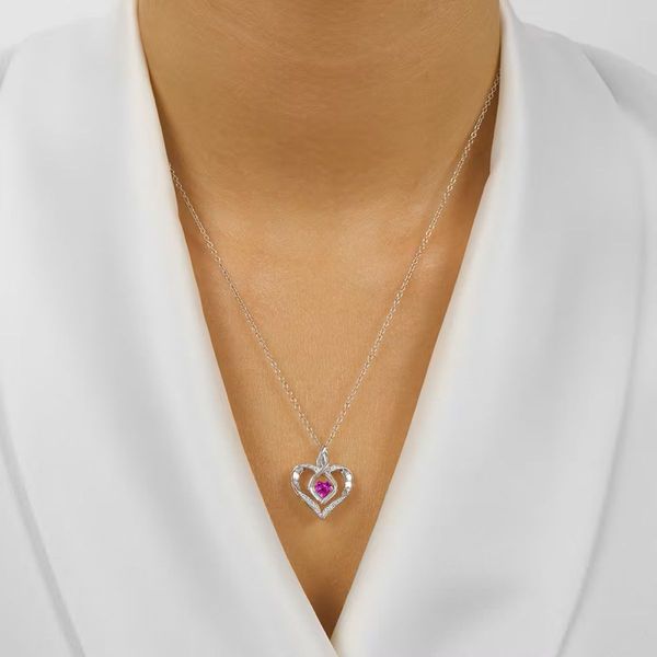 Sterling Silver Pink Tourmaline Rhythm of Love Heart Pendant Image 2 Bradley's Jewelers Jacksonville, NC