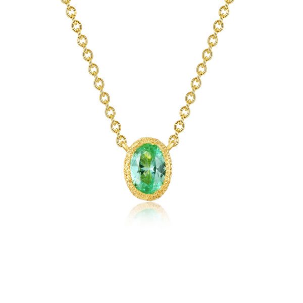 Lafonn Sterling Silver Matte Gold-Plated 0.76 CTW Lab-Grown Green Sapphire Oval Necklace Bradley's Jewelers Jacksonville, NC