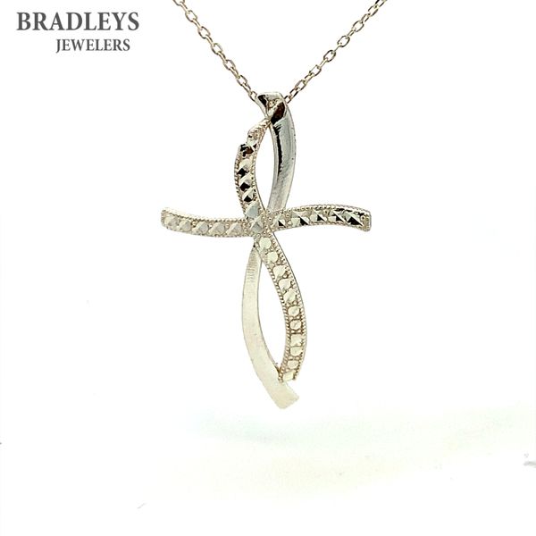 Sterling Silver Diamond Cut Strip Cross Pendant with Chain Bradley's Jewelers Jacksonville, NC