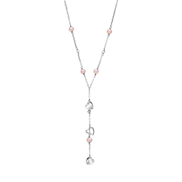 Sterling Silver Pearl Lariat Necklace with Heart Chain Accent Bradley's Jewelers Jacksonville, NC