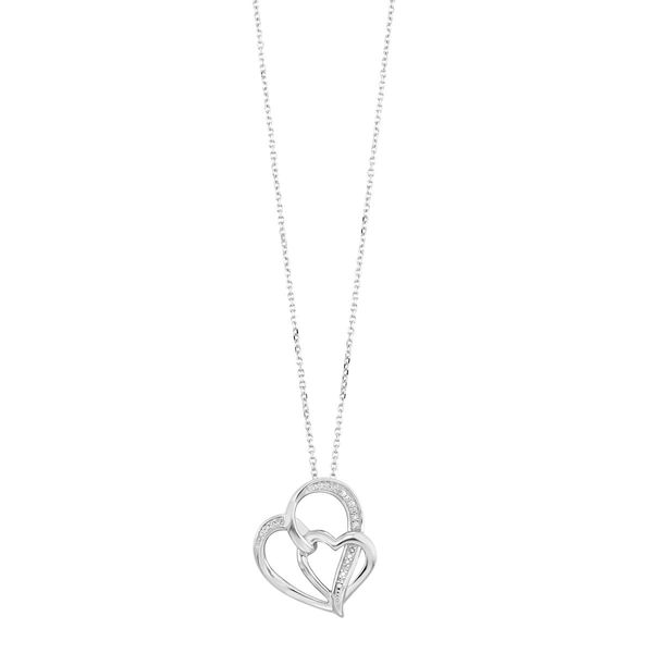 Sterling Silver .05 CTW Diamond Double Heart Pendant Necklace Bradley's Jewelers Jacksonville, NC