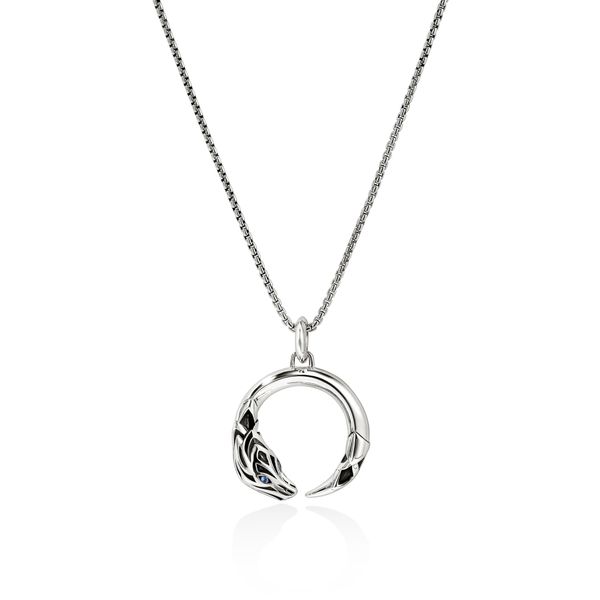 John Hardy Naga Sterling Silver Pendant Necklace with Blue Sapphire Eyes Bradley's Jewelers Jacksonville, NC