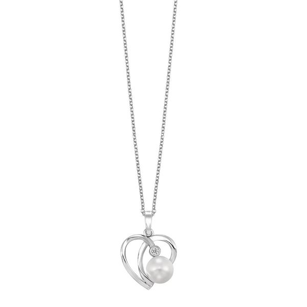 Sterling Silver Freshwater Pearl & CZ Heart Pendant Necklace Bradley's Jewelers Jacksonville, NC