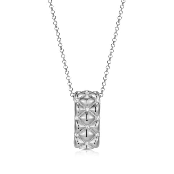 Charles Garnier Sterling Silver Quilted CZ Necklace | Rhodium Plated Rolo Chain Bradley's Jewelers Jacksonville, NC