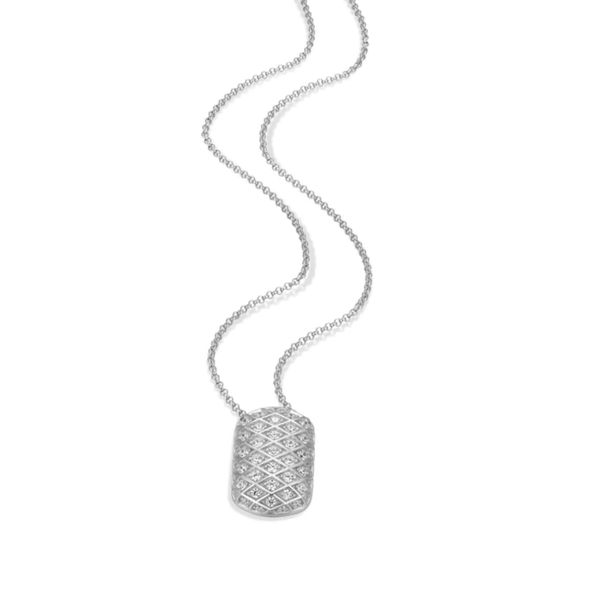 Charles Garnier Sterling Silver Quilted CZ Necklace | Rhodium Plated Rolo Chain Image 2 Bradley's Jewelers Jacksonville, NC