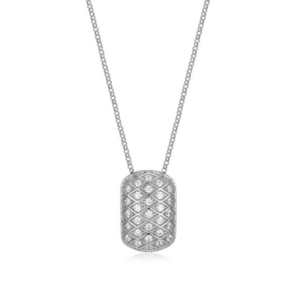 Charles Garnier Sterling Silver Quilted CZ Necklace | Rhodium Plated Rolo Chain Bradley's Jewelers Jacksonville, NC