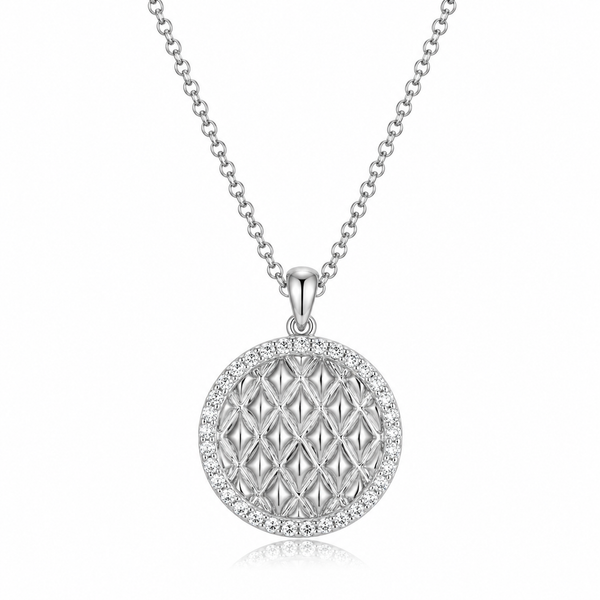 Charles Garnier Sterling Silver Round Quilted CZ Necklace Bradley's Jewelers Jacksonville, NC