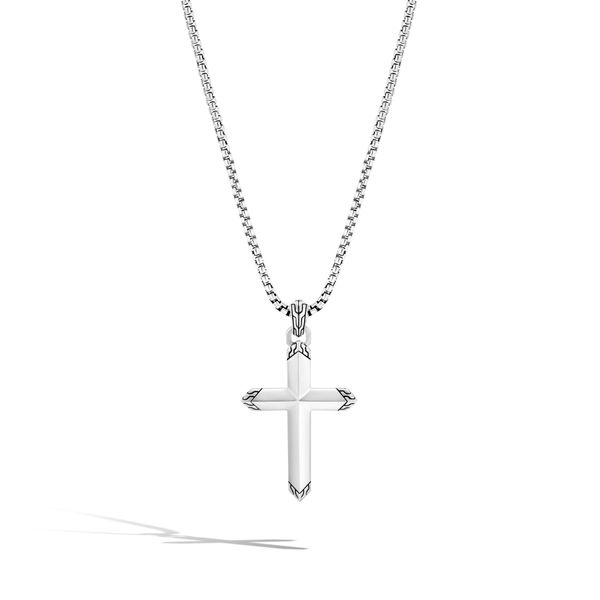John Hardy Carved Chain Sterling Silver Cross Pendant Necklace 24