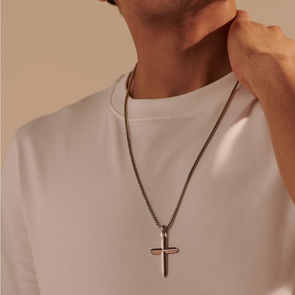 John Hardy Carved Chain Sterling Silver Cross Pendant Necklace 24