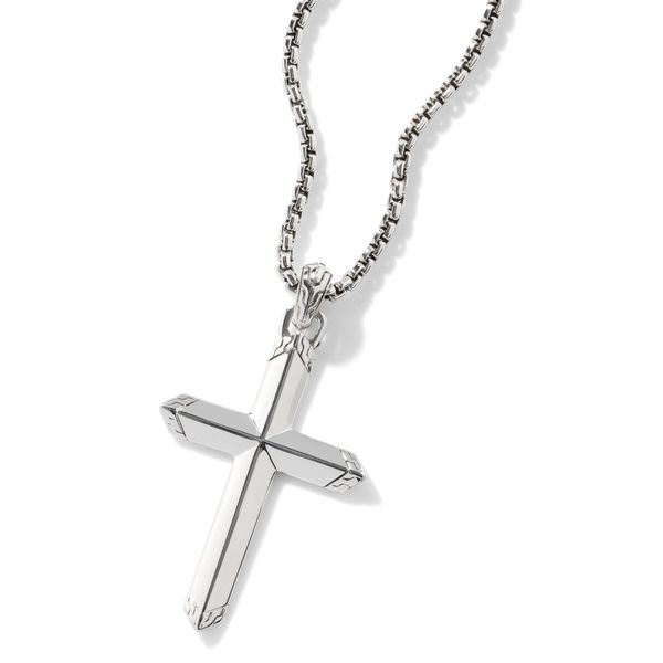 John Hardy Carved Chain Sterling Silver Cross Pendant Necklace 24