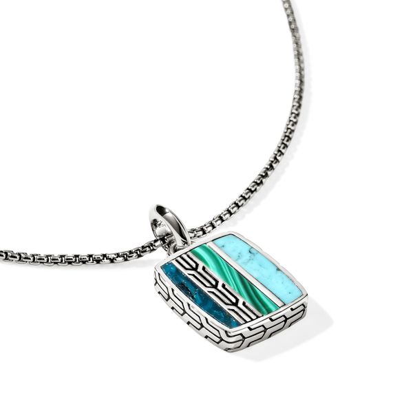 John Hardy Carved Chain Silver Pendant Necklace with Turquoise & Malachite Image 3 Bradley's Jewelers Jacksonville, NC