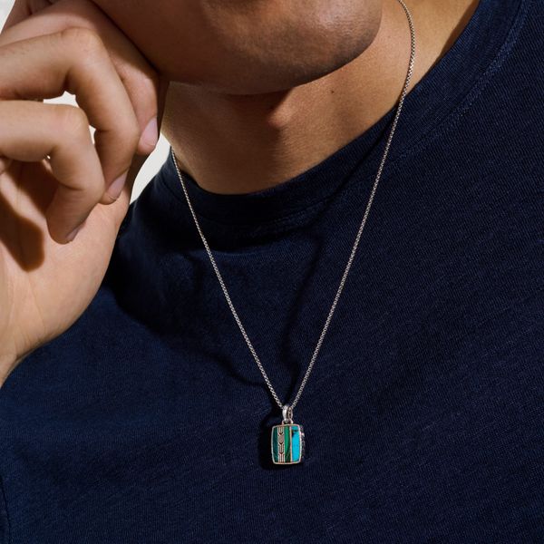John Hardy Carved Chain Silver Pendant Necklace with Turquoise & Malachite Image 5 Bradley's Jewelers Jacksonville, NC