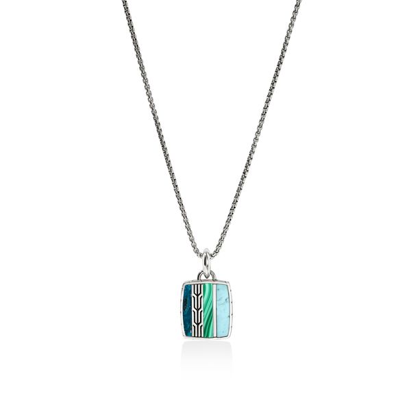 John Hardy Carved Chain Silver Pendant Necklace with Turquoise & Malachite Bradley's Jewelers Jacksonville, NC
