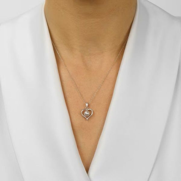 Sterling Silver Freshwater Grey Pearl Heart Pendant Image 2 Bradley's Jewelers Jacksonville, NC