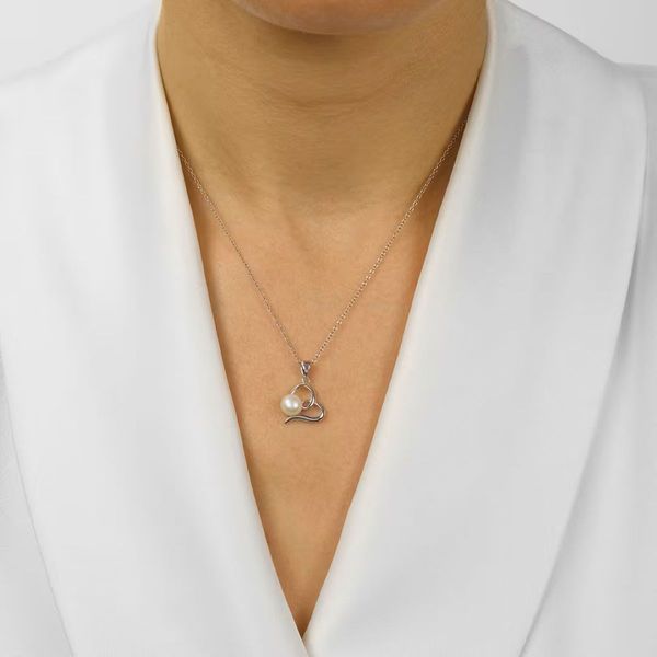 Sterling Silver Freshwater Pearl Heart Pendant Image 2 Bradley's Jewelers Jacksonville, NC