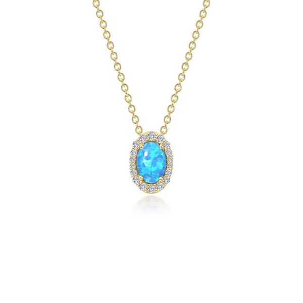 Lafonn Simulated Blue Opal Halo Pendant Necklace 0.97 CTW Bradley's Jewelers Jacksonville, NC