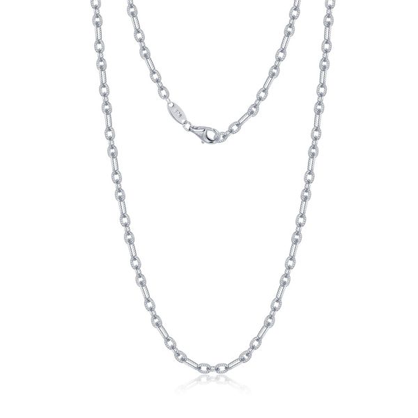 Lafonn Charlotte Platinum-Plated Sterling Silver Textured Elongated Oval Link Chain Necklace 20