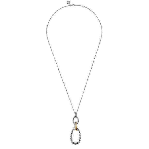Gabriel & Co Sterling Silver & 14K Yellow Gold Bujukan White Sapphire Link Pendant Necklace Image 2 Bradley's Jewelers Jacksonville, NC