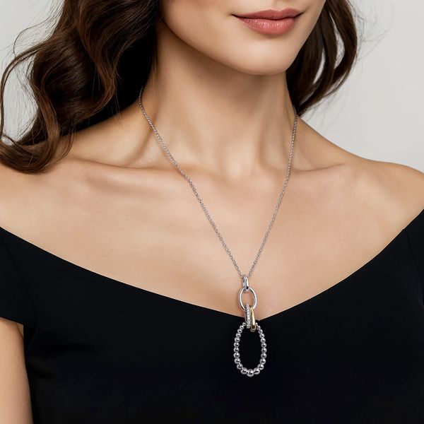 Gabriel & Co Sterling Silver & 14K Yellow Gold Bujukan White Sapphire Link Pendant Necklace Image 3 Bradley's Jewelers Jacksonville, NC