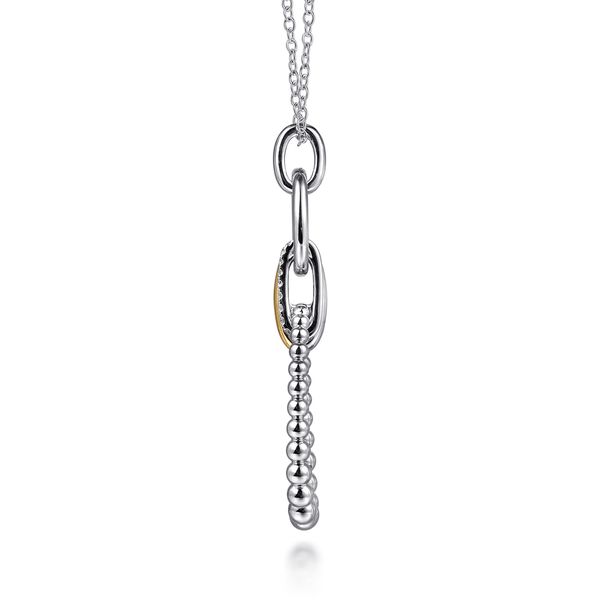 Gabriel & Co Sterling Silver & 14K Yellow Gold Bujukan White Sapphire Link Pendant Necklace Image 4 Bradley's Jewelers Jacksonville, NC